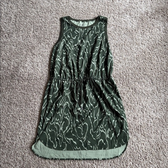 Athleta green tie waist printed travel dress size large - Picture 1 of 6